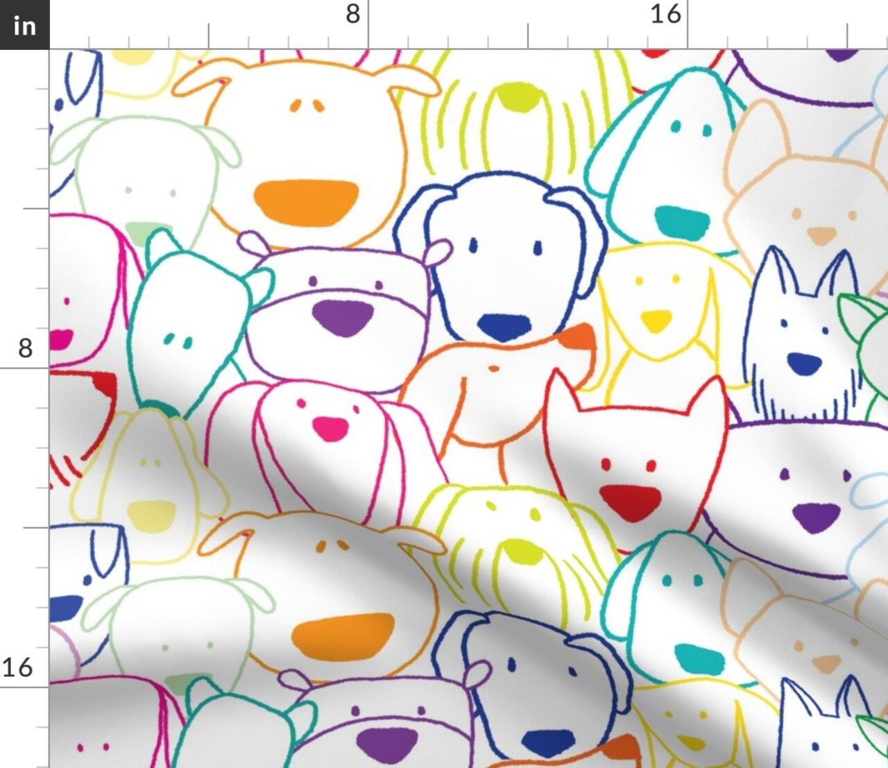 Dog Doodle Colorful Puppies Cute Art Fun Playful Rescue Dogs Custom Printed Fabric by Spoonflower Various Fabrics by the Yard or Fat Quarter